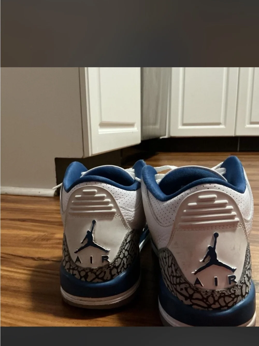 Jordan Men's White and Blue Retro Basketball Sneakers with Elephant Print